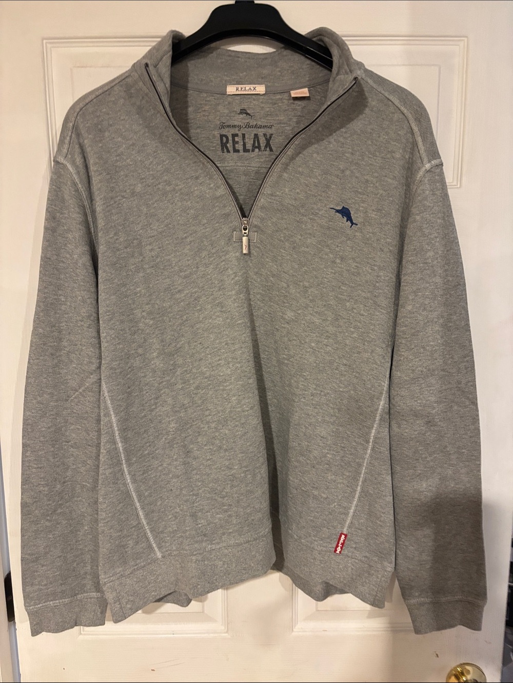 Tommy Bahama Gray Relax Quarter-Zip Pullover with Navy Dolphin Logo